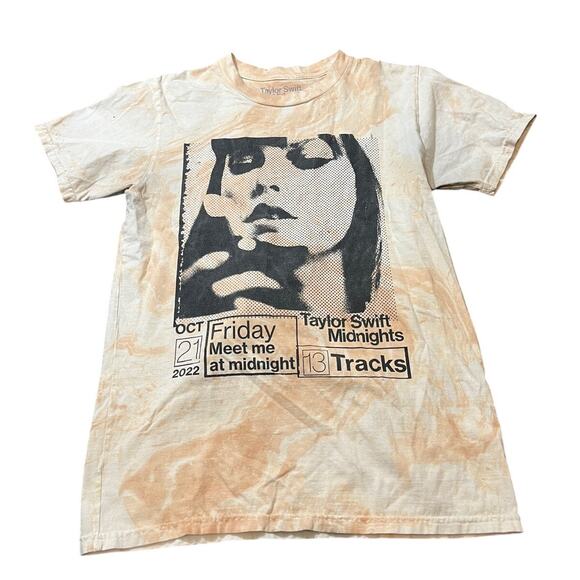 Taylor Swift Midnights Marbled Tie‎ Dye Double Sided Graphic Tee Shirt M Peach - Picture 1 of 6